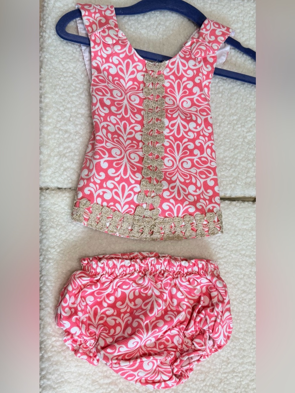 Mud Pie Pink & White Patterned Two-Piece Set with Gold Trim